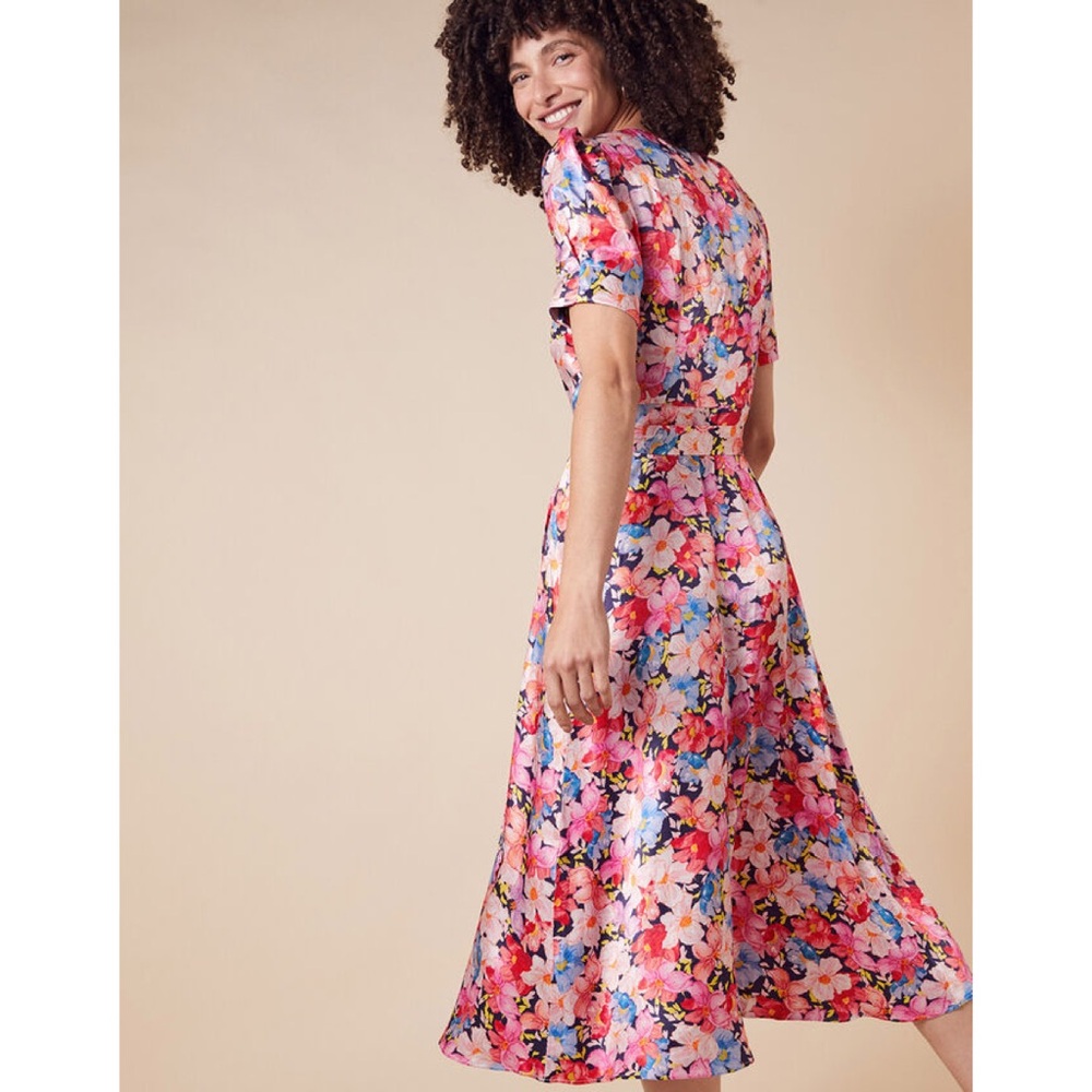 Monsoon UK Floral Colorful Button Down Short Sleeve Midi Dress Size US 8 - Picture 2 of 8